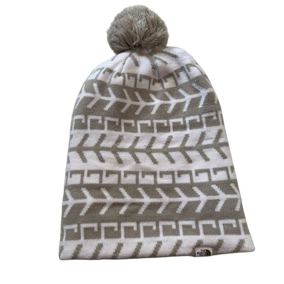 THE NORTH FACE SKI TUKE Knit Lined Beanie Hat Flax Triangle Fair Isle One Size - Picture 3 of 5